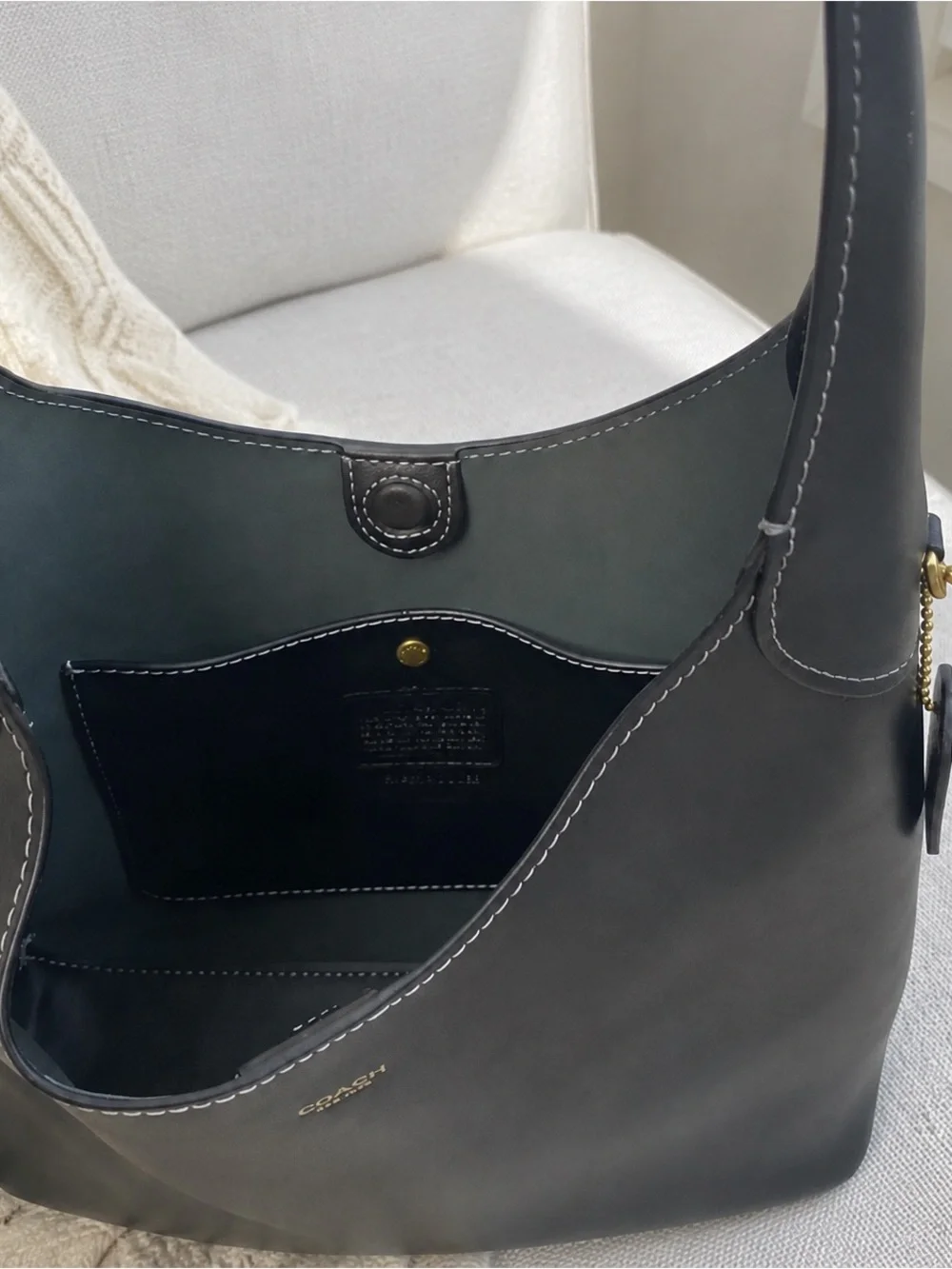 Coach Black Leather Shoulder Hobo with Gold Logo